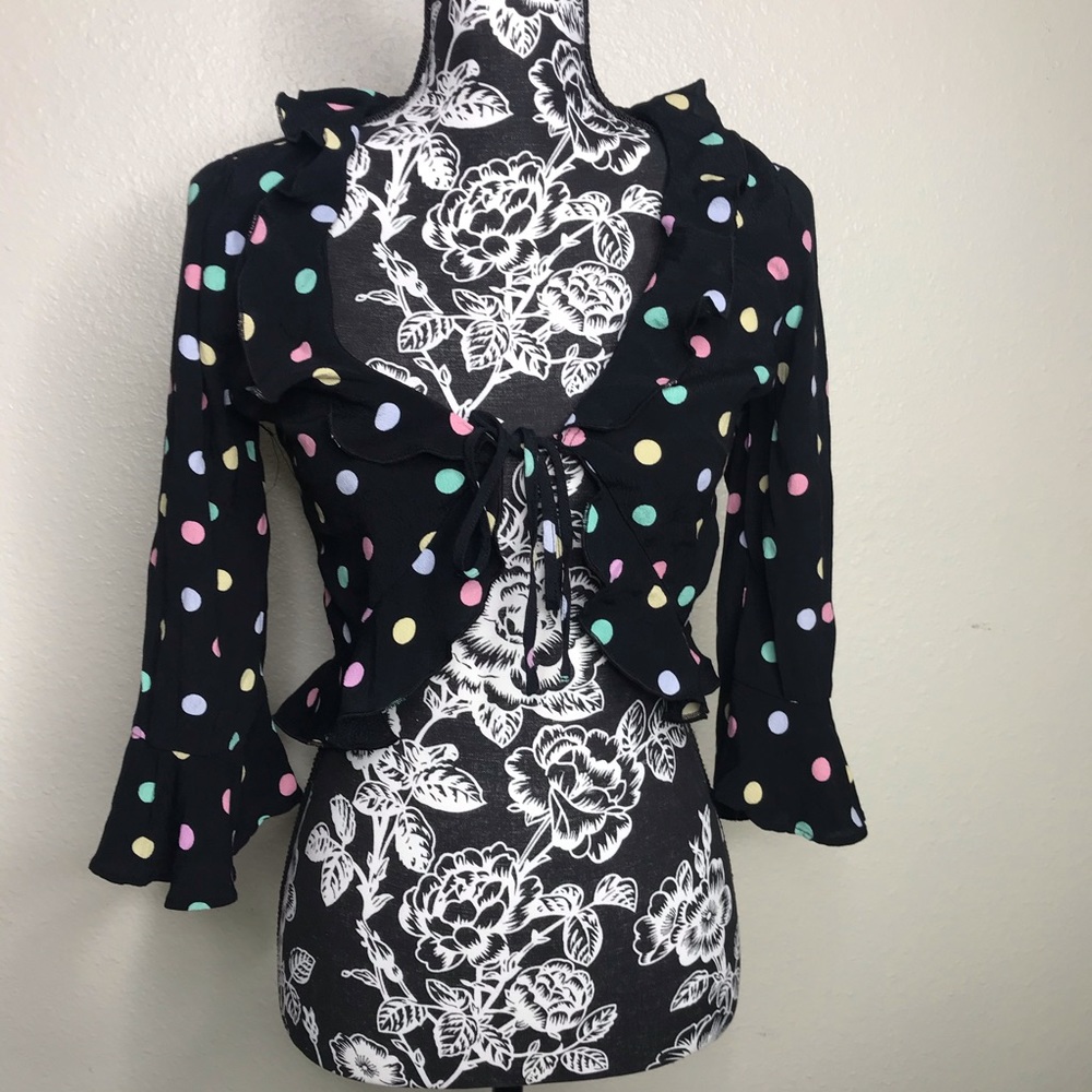 Forever 21 Black Polka Dot Ruffle Tie-Front Top